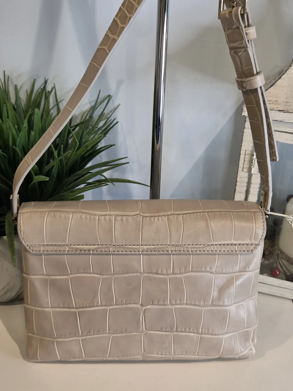 Kate Spade Madison Ave Collection Croc Embossed Leather Flap Bag